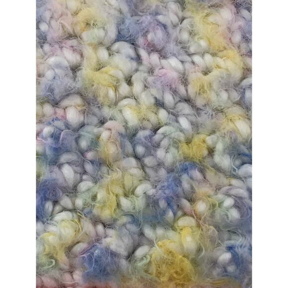 Handmade Crochet Baby Blanket Girl Pink White Blue Ruffed Trim Hygge Soft Fuzzy - Picture 6 of 8